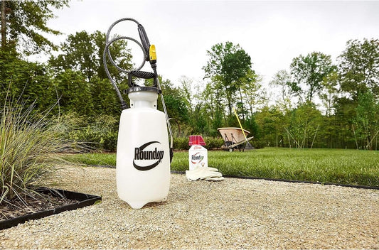 Roundup 2 Gallon Premium sprayer on a patio