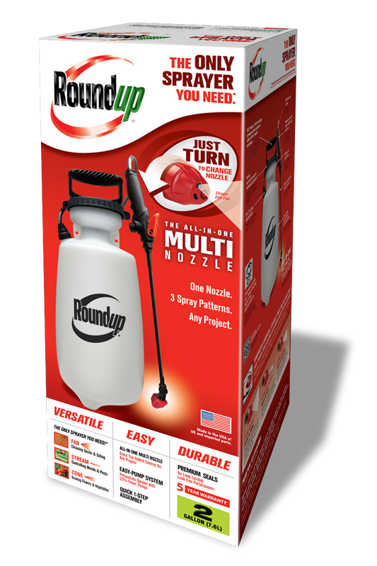 Roundup 2 Gallon sprayer with 3-in-1 nozzle retail carton