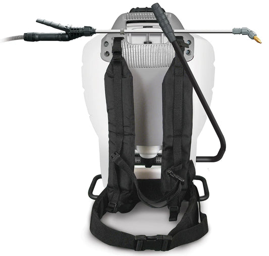 Smith Multi-Use 4 Gallon Backpack Sprayer, back view with padded harness and waist belt, Model 190670