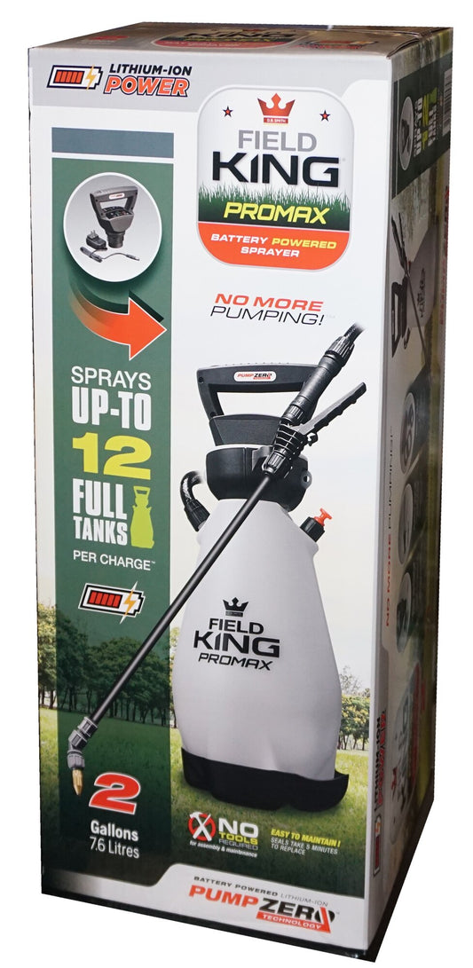 Field King ProMax Pump Zero 2 gallon battery sprayer in retail carton, 190571