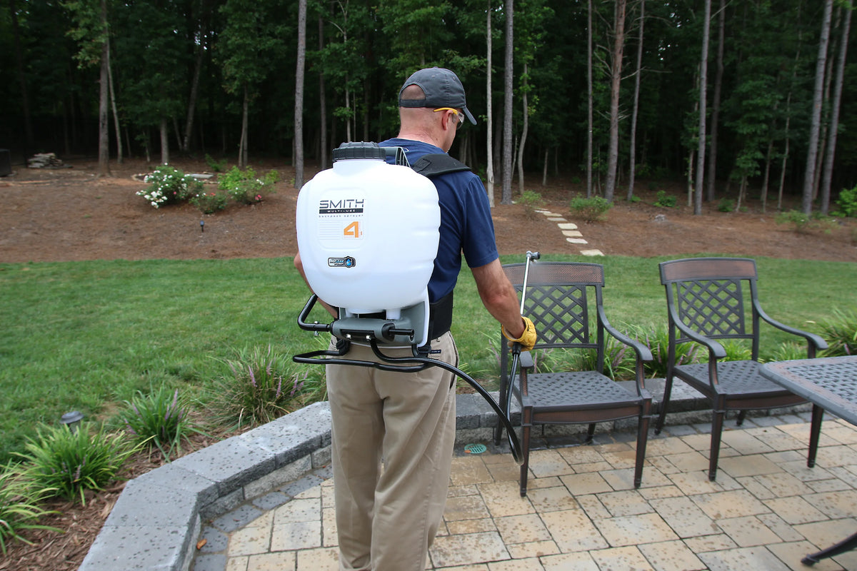 Smith Multi-Use backpack sprayer disinfecting patio furniture, Model 190670